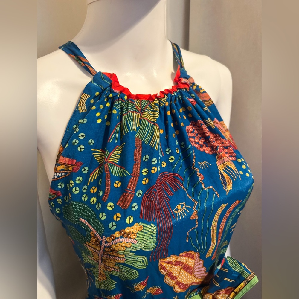 Farm Rio Sz Small Ocean Stories Mermaid Siren Maxi Tiered Dress Boho Sea witch - Picture 4 of 16